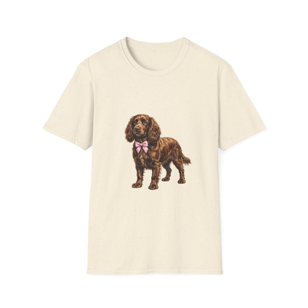 Cocker Spaniel Dog T-Shirt — Cute Puppy Design with Pink Bow