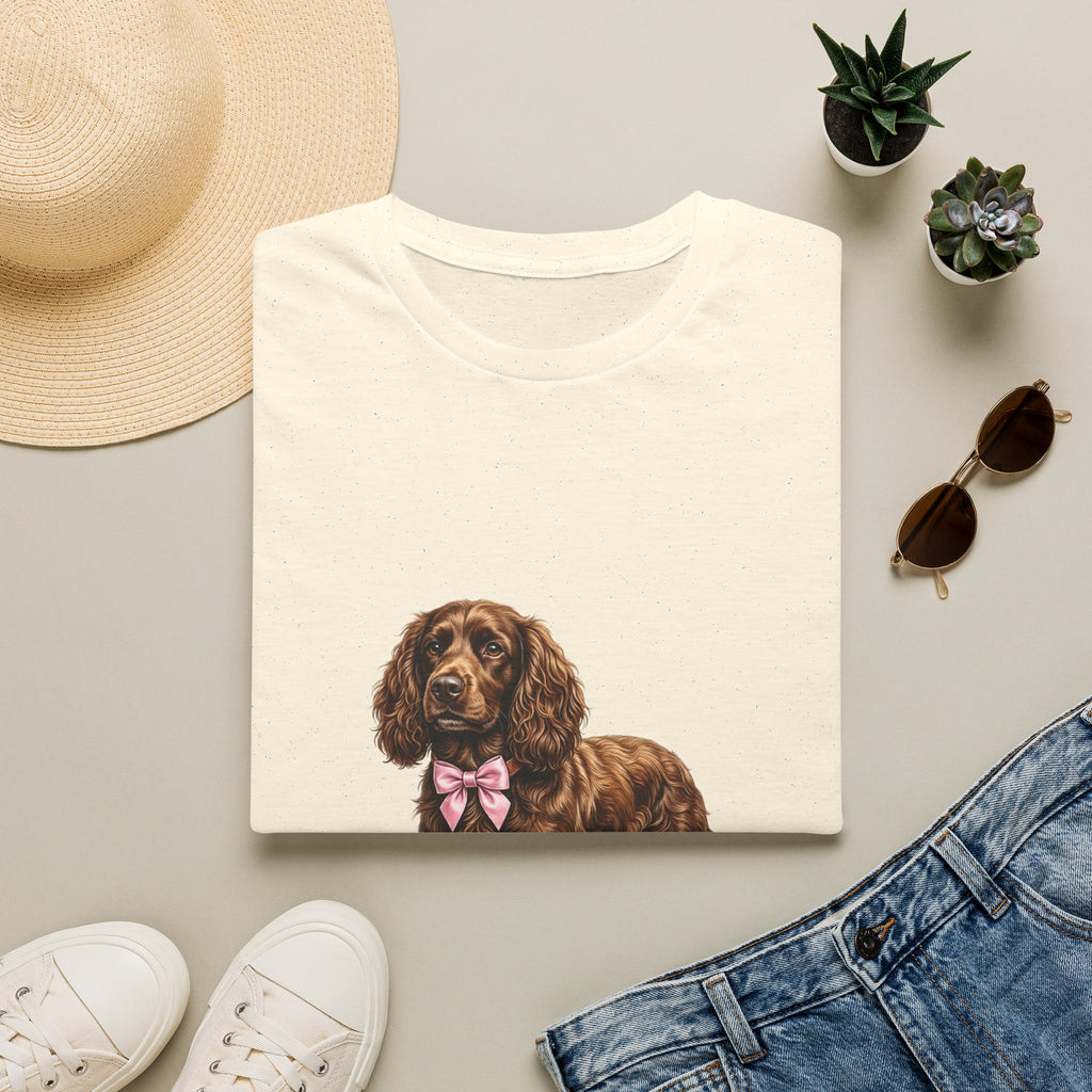 Cocker Spaniel Dog T-Shirt — Cute Puppy Design with Pink Bow