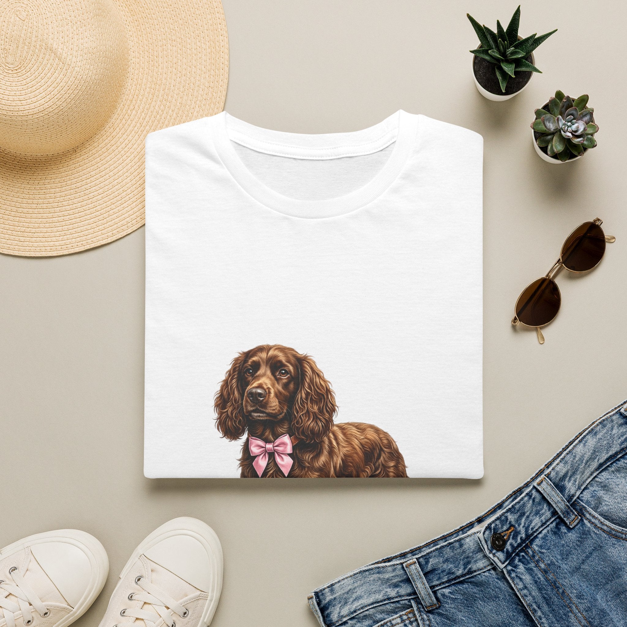 Cocker Spaniel Dog T-Shirt — Cute Puppy Design with Pink Bow