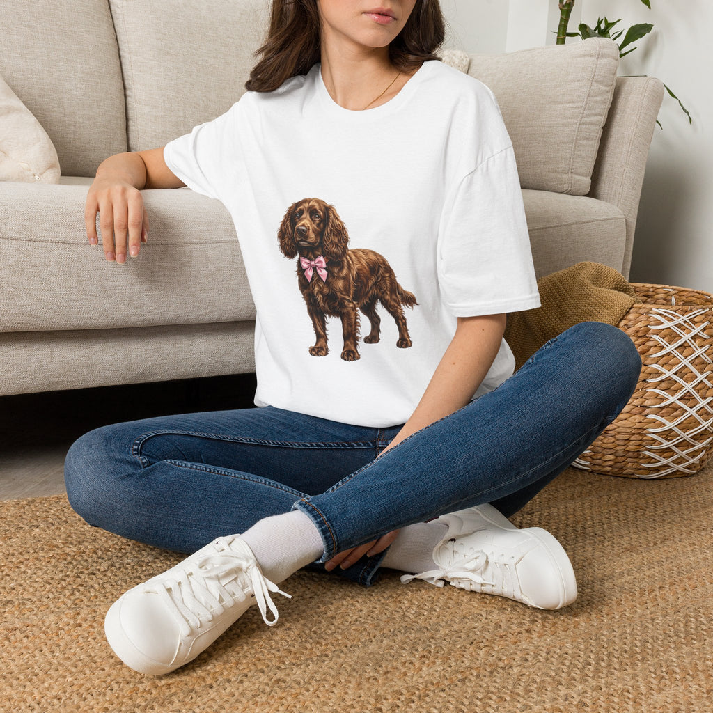 Cocker Spaniel Dog T-Shirt — Cute Puppy Design with Pink Bow