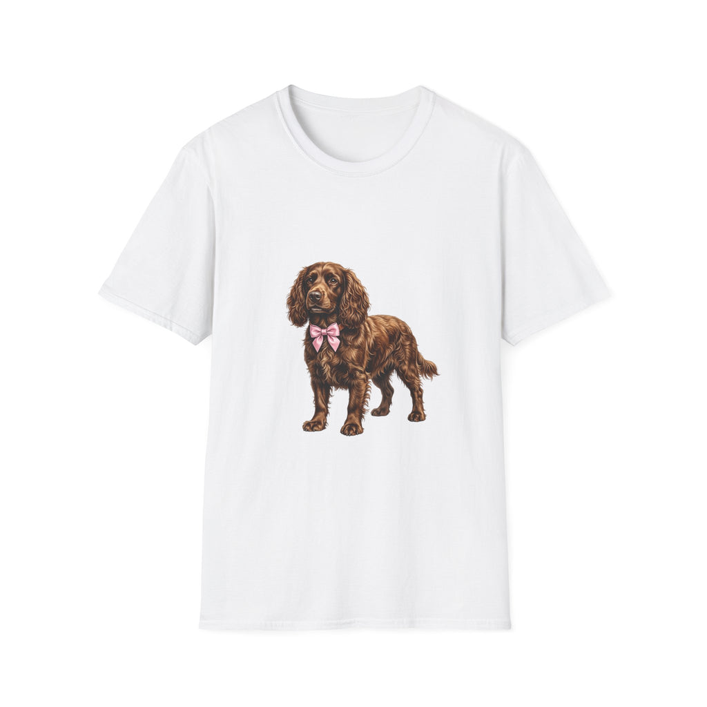 Cocker Spaniel Dog T-Shirt — Cute Puppy Design with Pink Bow