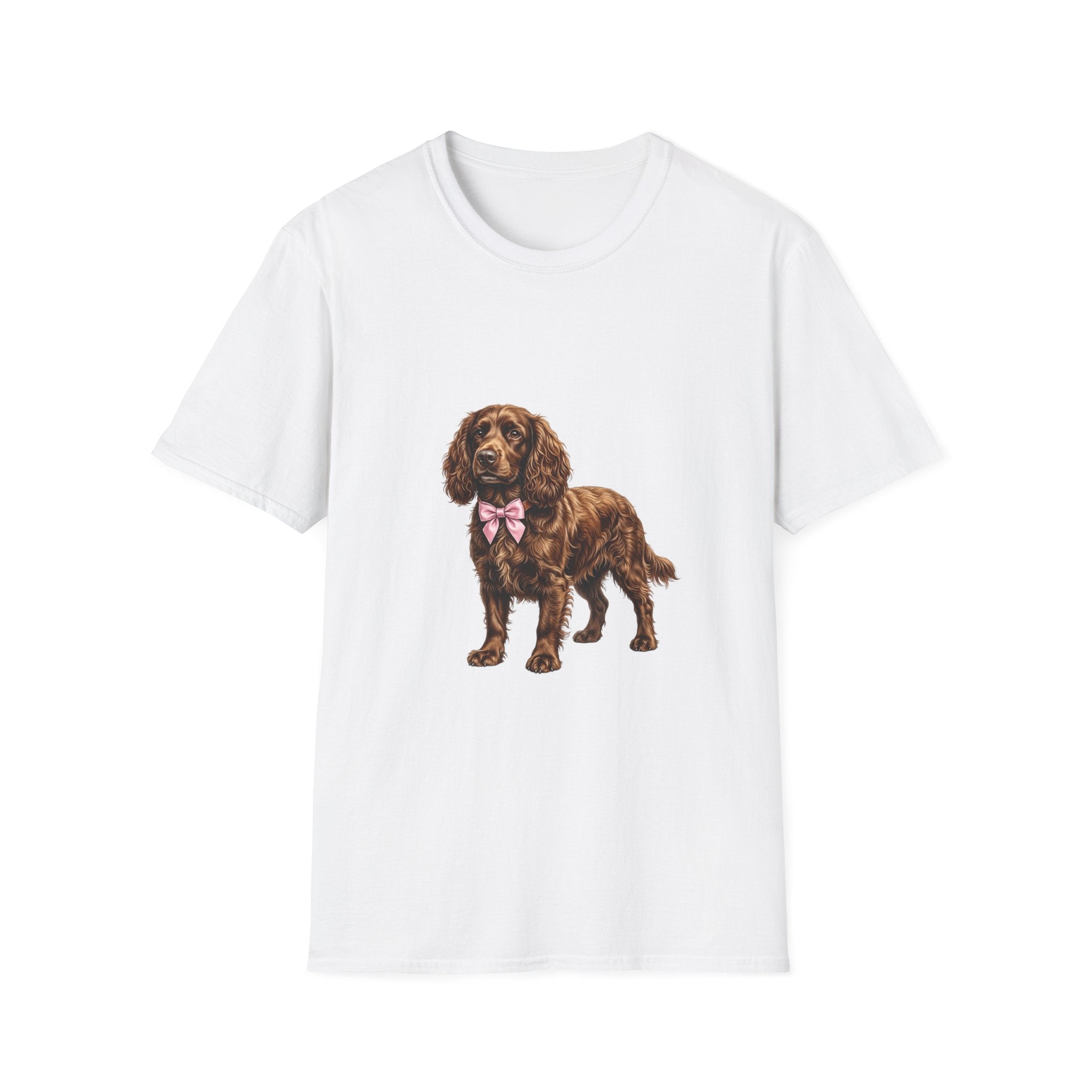 Cocker Spaniel Dog T-Shirt — Cute Puppy Design with Pink Bow